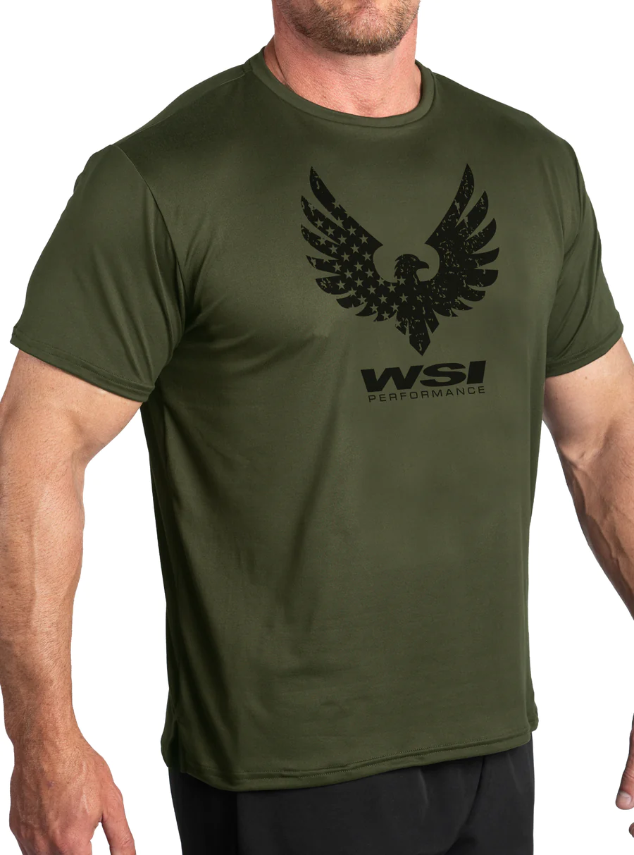 WSI Sports Men's OLIVE FLAG SOFTTECH ATHLETIC FIT TEE posted by ProdOrigin USA in Men's Apparel