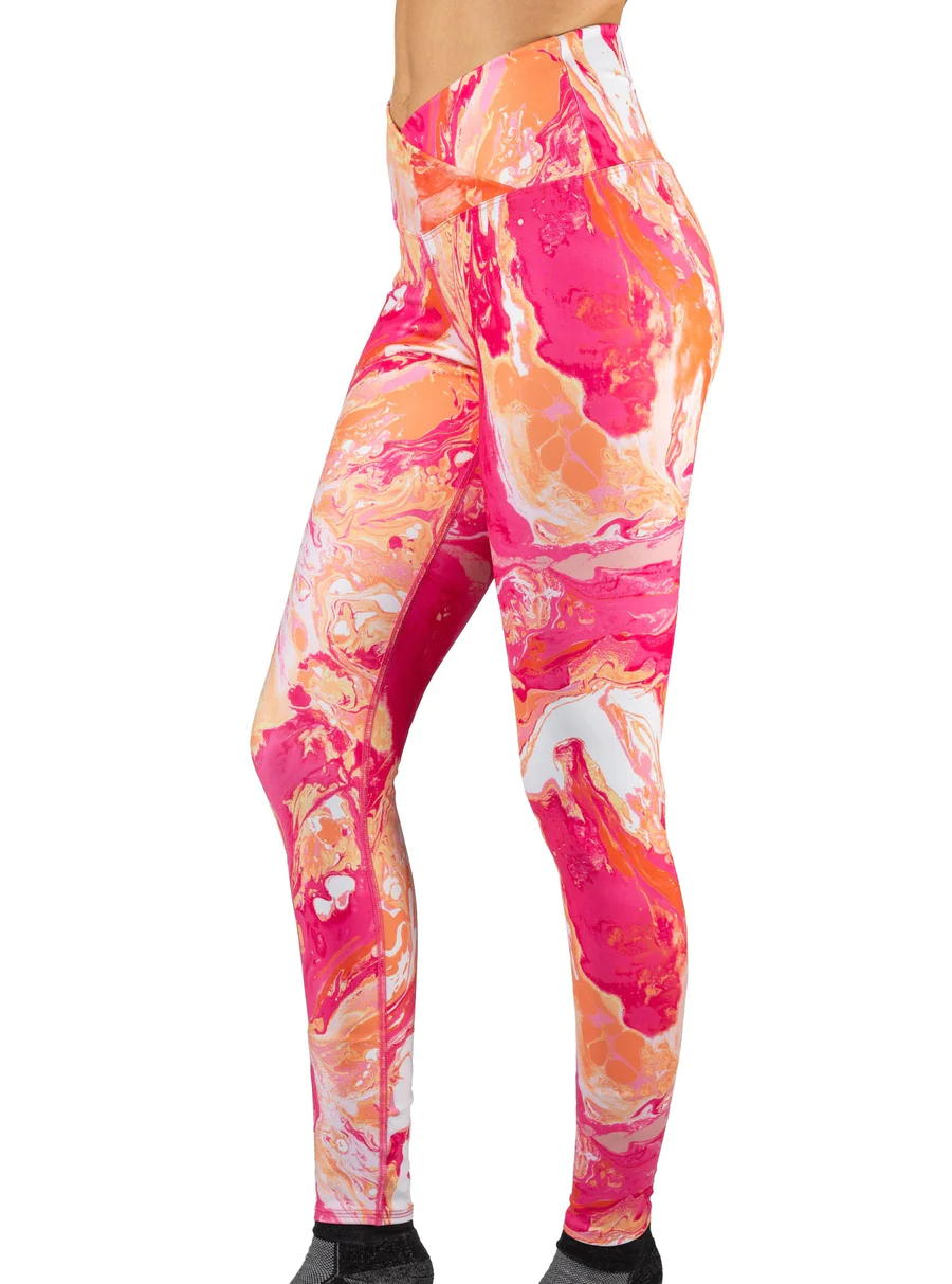 WSI Sports Women's PINK MARBLE ECO-TECHFLEX CROSS OVER WAISTBAND LEGGING posted by ProdOrigin USA in Women's Apparel 