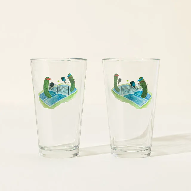 Uncommon Goods Pickles Playing Pickleball Pint Glass Set posted by ProdOrigin USA in Kitchen