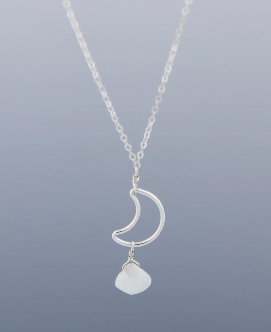 Vera Viva White Sapphire Crescent Moon Charm Necklace