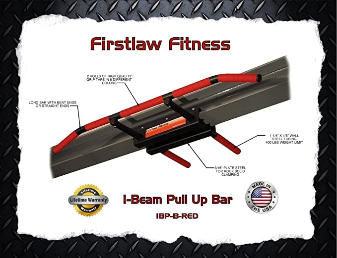 Firstlaw Fitness I-Beam Pull Up Bar - Long Bar with Bent Ends Grip Tape