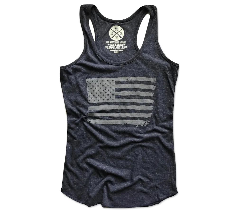 Red White Blue Apparel Women's American Flag Racerback Tank Top (Heather Navy) posted by ProdOrigin USA in Women's Apparel 