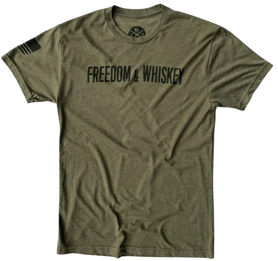 Red White Blue Apparel Men's Freedom & Whiskey Patriotic American T-Shirt