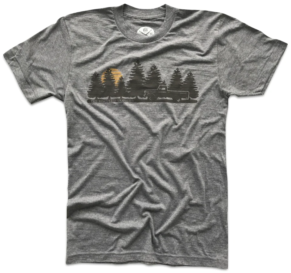 Red White Blue Apparel Men's Take the Road Less Traveled Tri-Blend T-Shirt (Heather Gray)