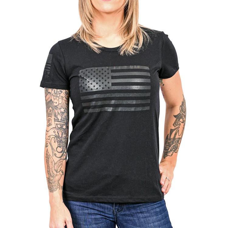 Freedom Fatigues Women's Murdered Out American Flag T-Shirt posted by ProdOrigin USA in Women's Apparel 