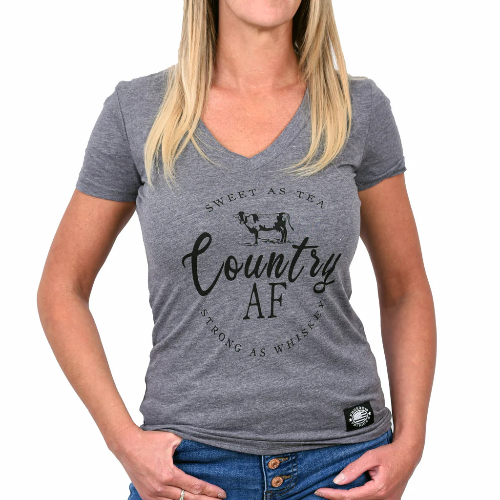 Freedom Fatigues Women's Country AF V-Neck T-Shirt posted by ProdOrigin USA in Women's Apparel 