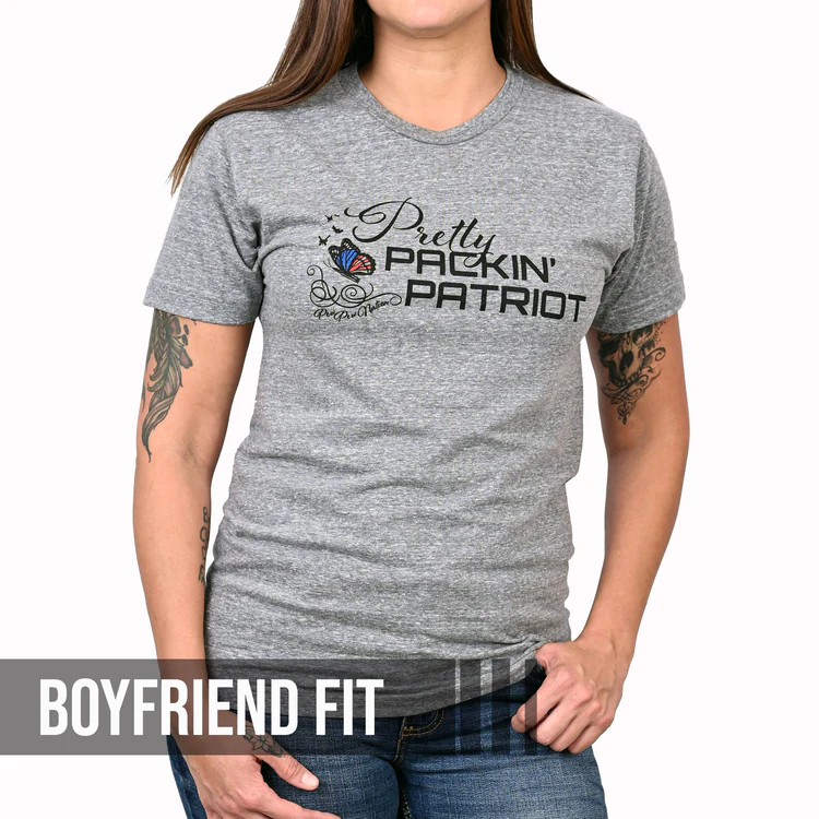 Freedom Fatigues Women's Pretty Packin' Patriot T-Shirt by Pew Pew Nation posted by ProdOrigin USA in Women's Apparel 