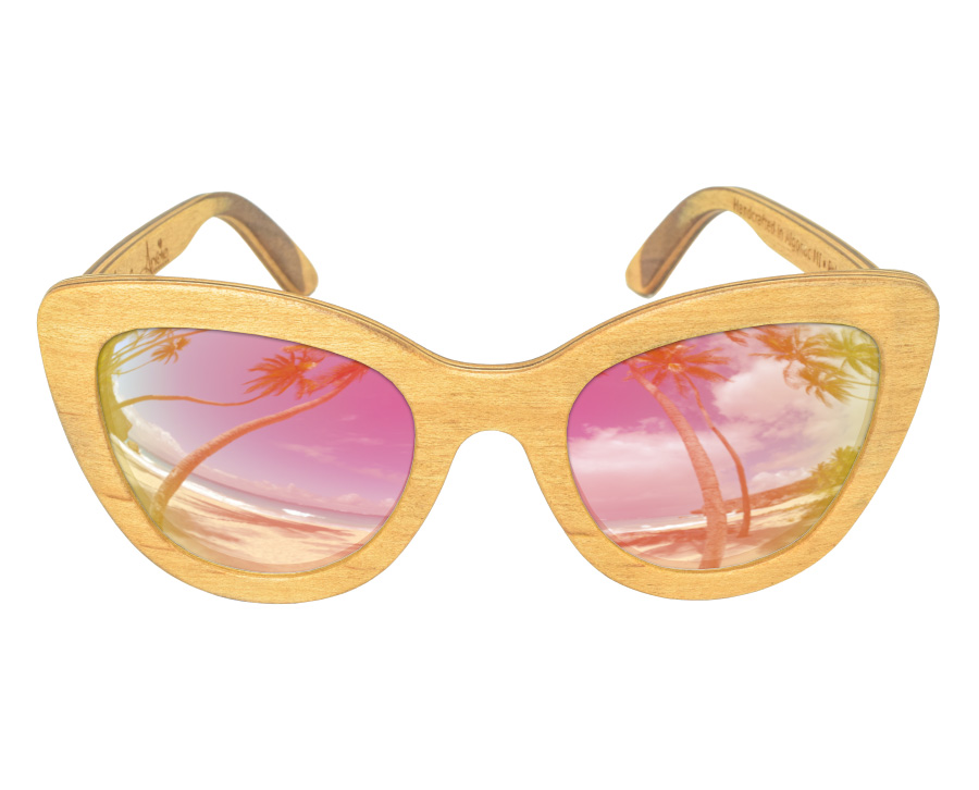 Charlie V Angie Cat Eye Sunglasses Wood Frame Sunglasses