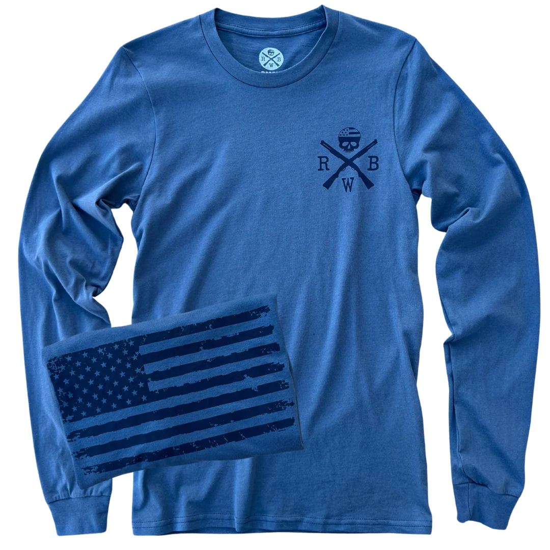 Red White Blue Apparel Men's American Flag Patriotic Long Sleeve T Shirt (Night Blue)