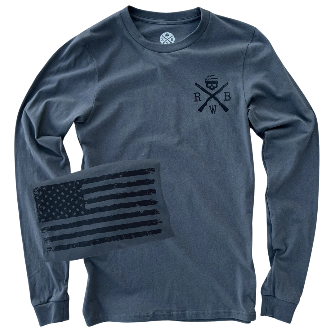 Red White Blue Apparel Men's American Flag Patriotic Long Sleeve T Shirt (Charcoal)
