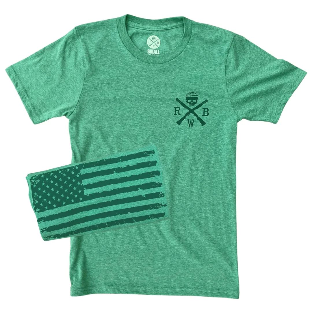 Red White Blue Apparel Men's Old Glory American Flag T-Shirt (Green)