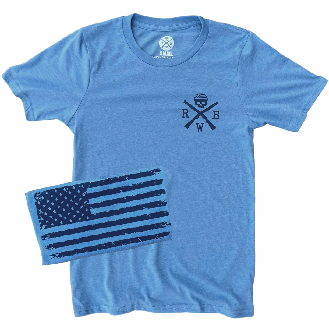 Red White Blue Apparel Men's Old Glory American Flag T-Shirt (Baby Blue)