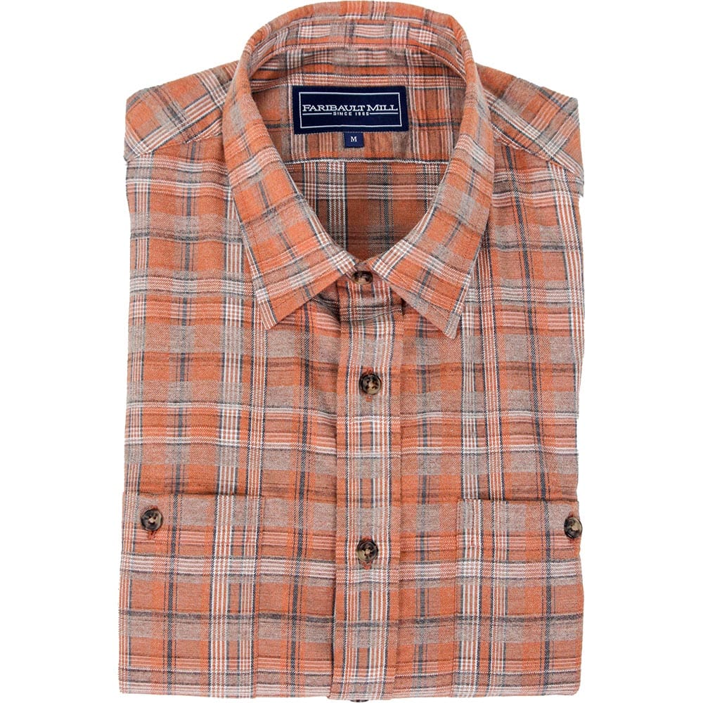 Faribault Mill Men's Orange/Gray Plaid Flannel Shirt