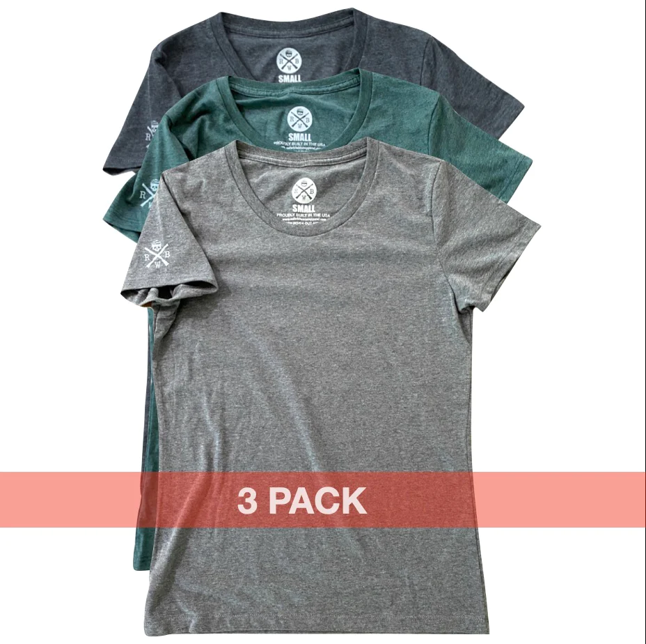 Red White Blue Apparel Women's American Made Basic Tees 3 Pack (Gray Black Pine)