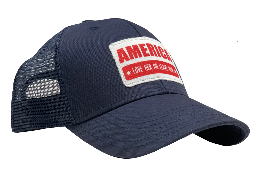 Red White Blue Apparel America Love Her Or Leave Her Patriotic Patch Trucker Hat