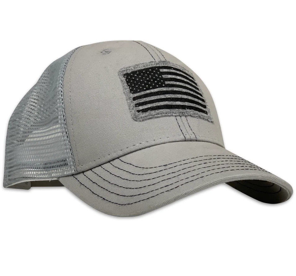Red White Blue Apparel American Flag Patch Patriotic Cloud Gray Trucker Hat