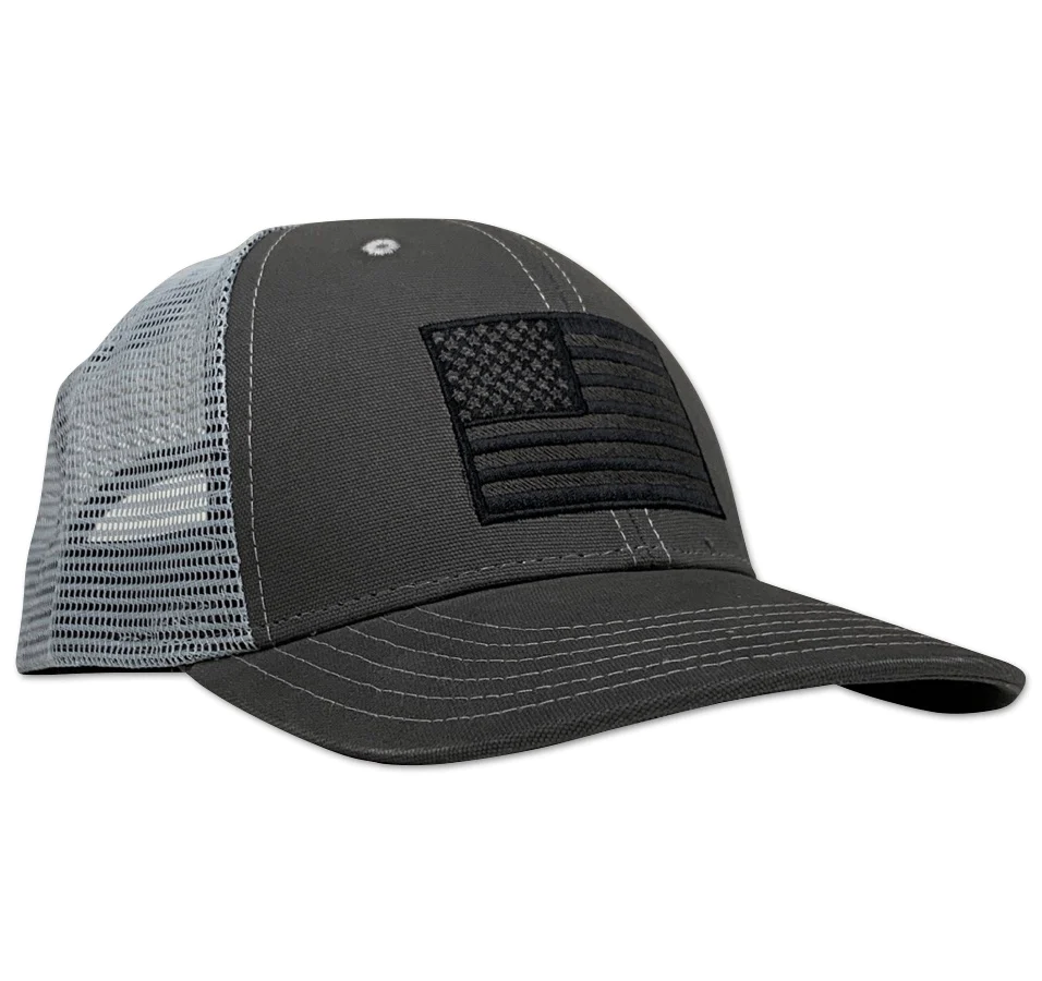 Red White Blue Apparel American Flag Snap Back Charcoal Gray - Trucker Hat
