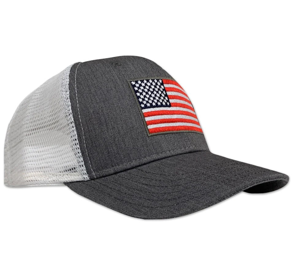 Red White Blue Apparel American Flag Snap Back Heather Gray - Trucker Hat
