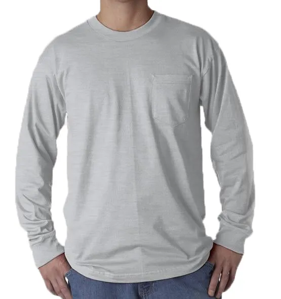 All American Clothing Co. Men's LONG SLEEVE HEAVYWEIGHT 100% COTTON T-SHIRT WITH POCKET