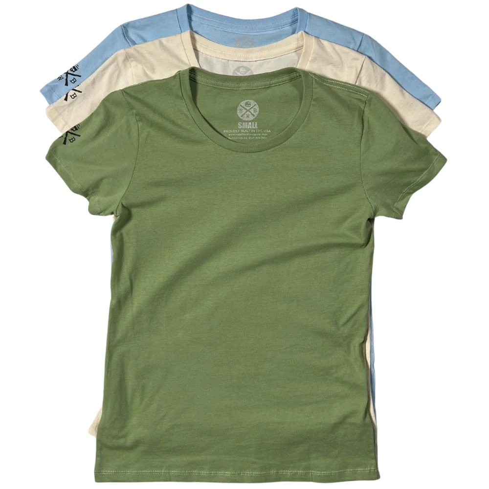 Red White Blue Apparel Women's American Made Basic Tees 3 Pack (Avocado / Natural / Blue) posted by ProdOrigin USA in Women's Apparel 
