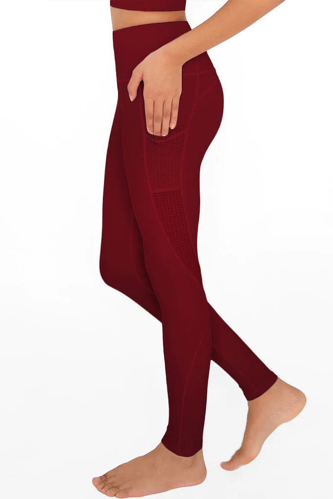 Pineapple Clothing Maroon Red Cassi Mesh Pockets Workout Leggings