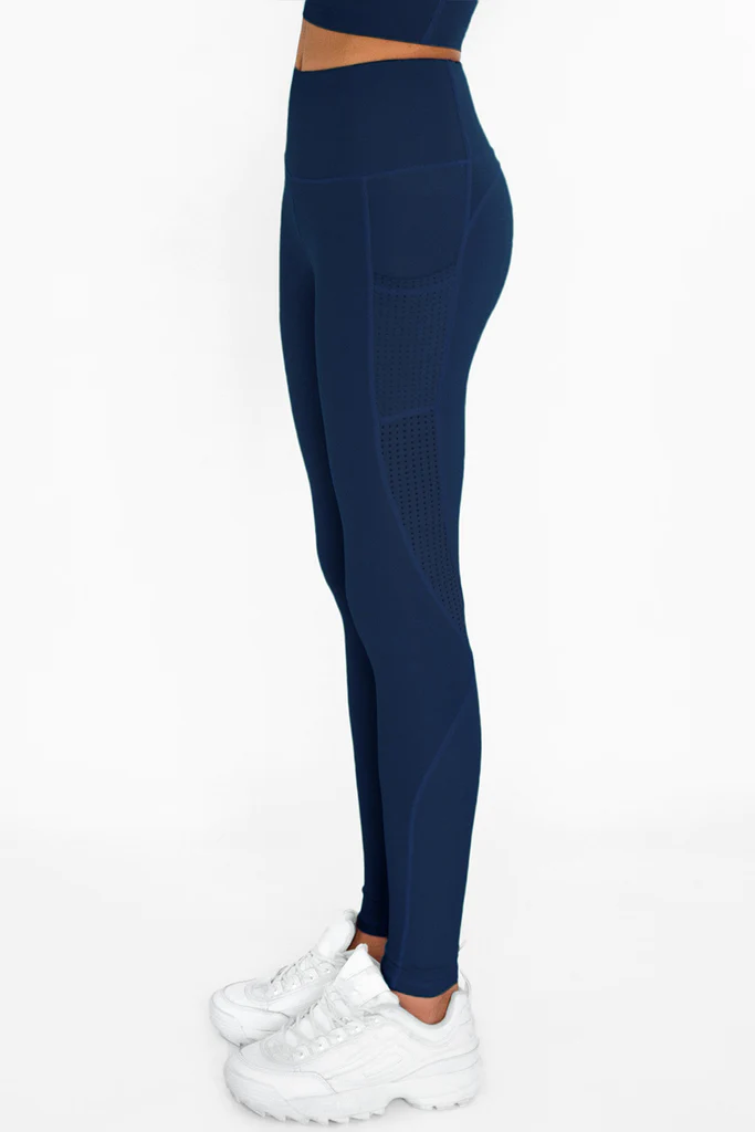 Pineapple Clothing Navy Blue Cassi Mesh Pockets Workout Legging posted by ProdOrigin USA in Women's Apparel 