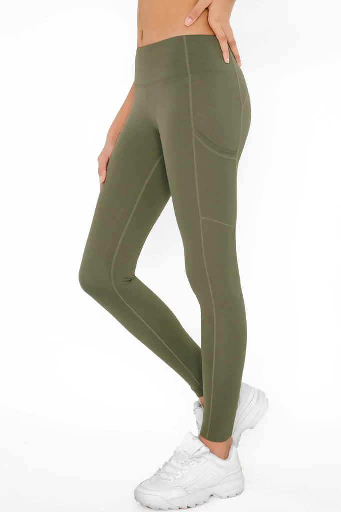 Pineapple Clothing Olive Khaki Green Side Pockets Workout Legging