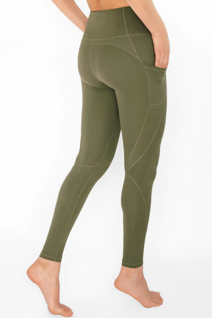 Pineapple Clothing Olive Khaki Green Cassi Mesh Pockets Workout Legging posted by ProdOrigin USA in Women's Apparel 