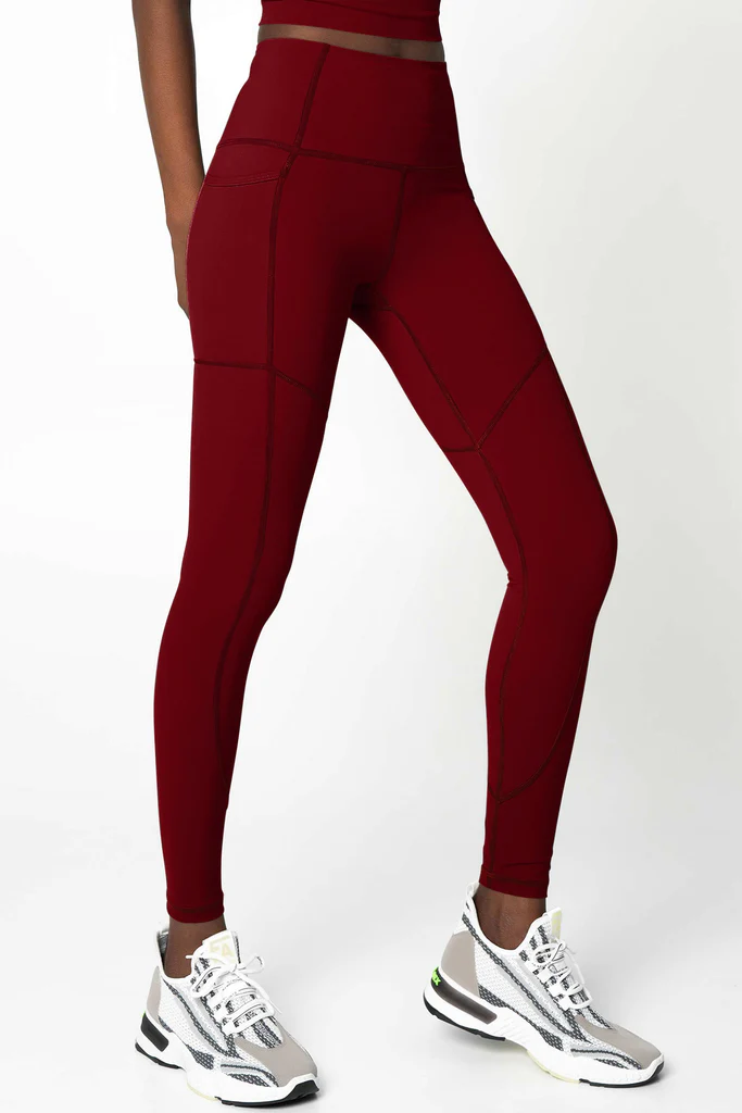 Pineapple Clothing Maroon Red Three Pockets Workout Legging