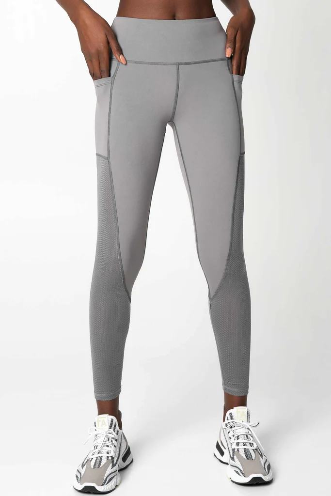 Pineapple Clothing Silver Grey Cassi Mesh Panels Pockets Workout Legging
