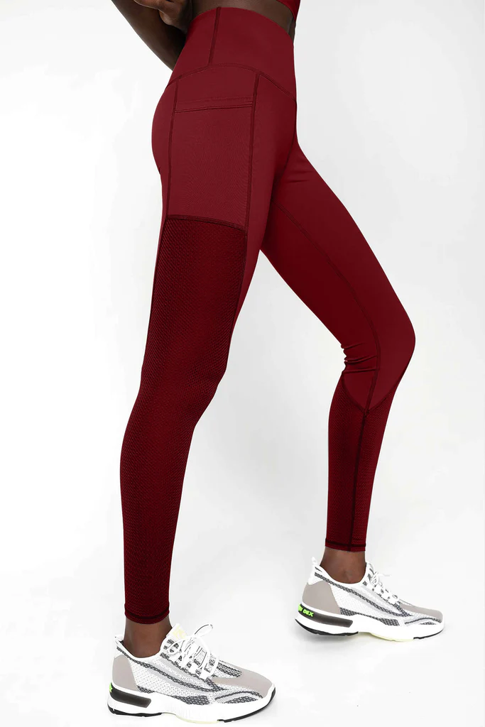 Pineapple Clothing Maroon Cassi Mesh Panel Pockets Workout Legging posted by ProdOrigin USA in Women's Apparel 