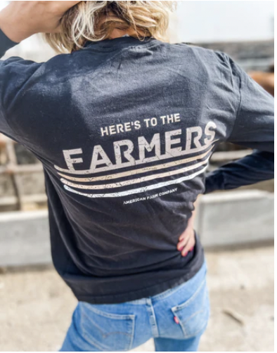 American Farm Company Here's to the Farmers Black Long Sleeve Tee posted by ProdOrigin USA in Unisex Apparel